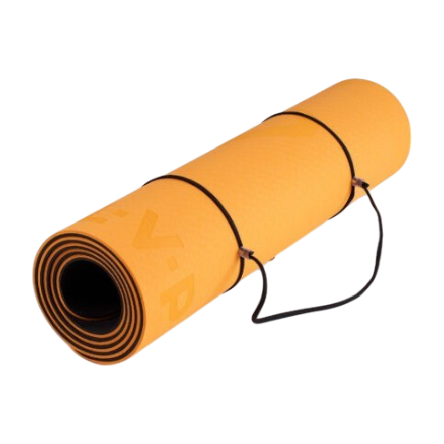 Коврик для йоги и фитнеса LVP, 183x61x0,6 см, двухслойный TPE, цвет: оранжевый, черный
