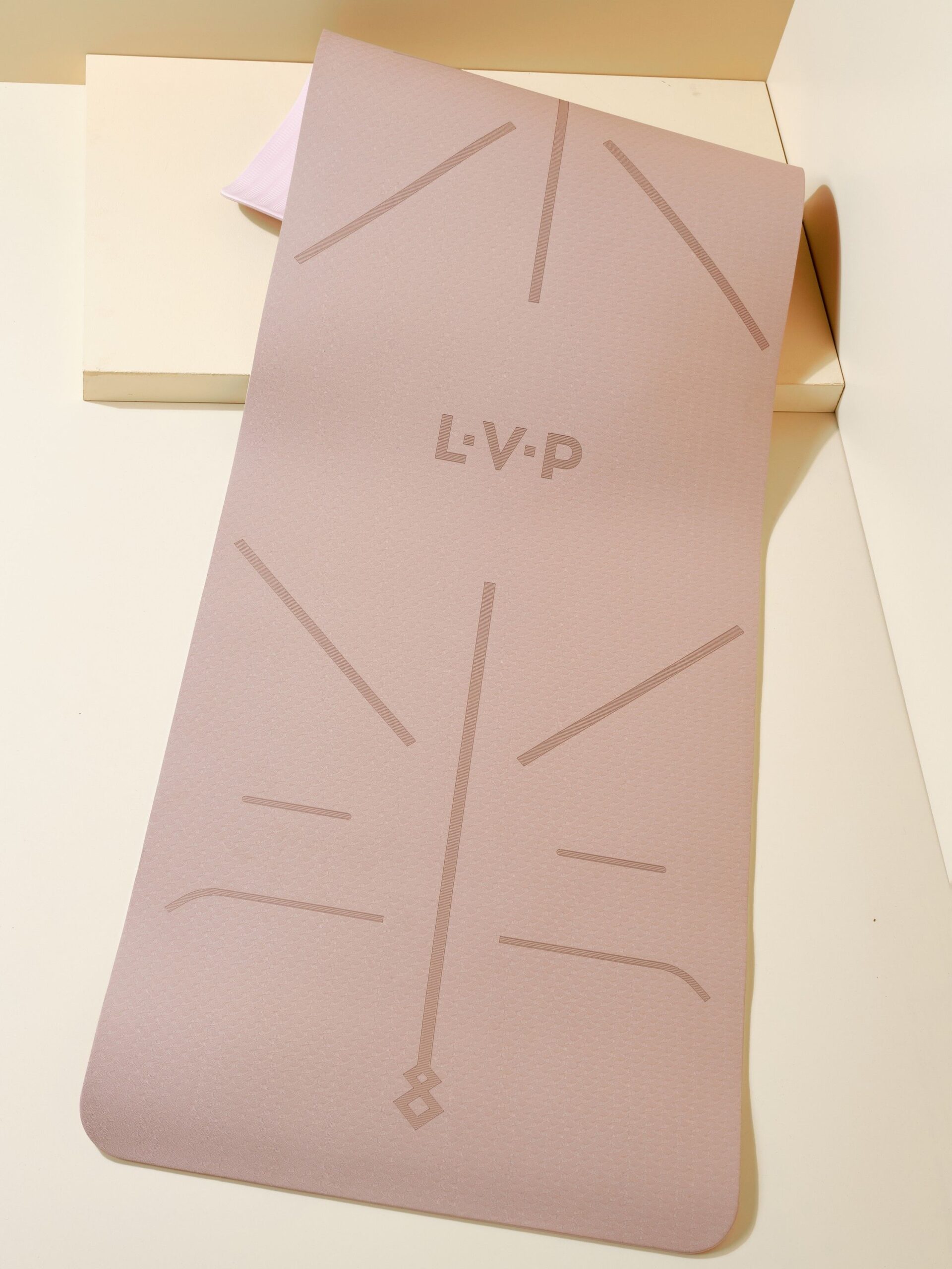 Коврик для йоги и фитнеса LVP, 183x61x0,6 см, двухслойный TPE с чехлом и ремнем, с разметкой, цвет: мокка/розовый