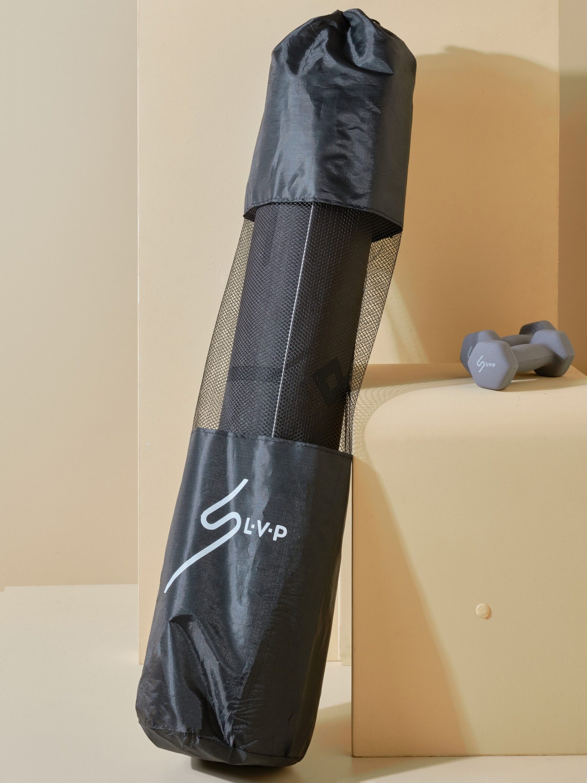 Коврик для йоги и фитнеса LVP, 183x80x0,6 см, двухслойный TPE с чехлом и ремнем, с разметкой, цвет: черный/серый