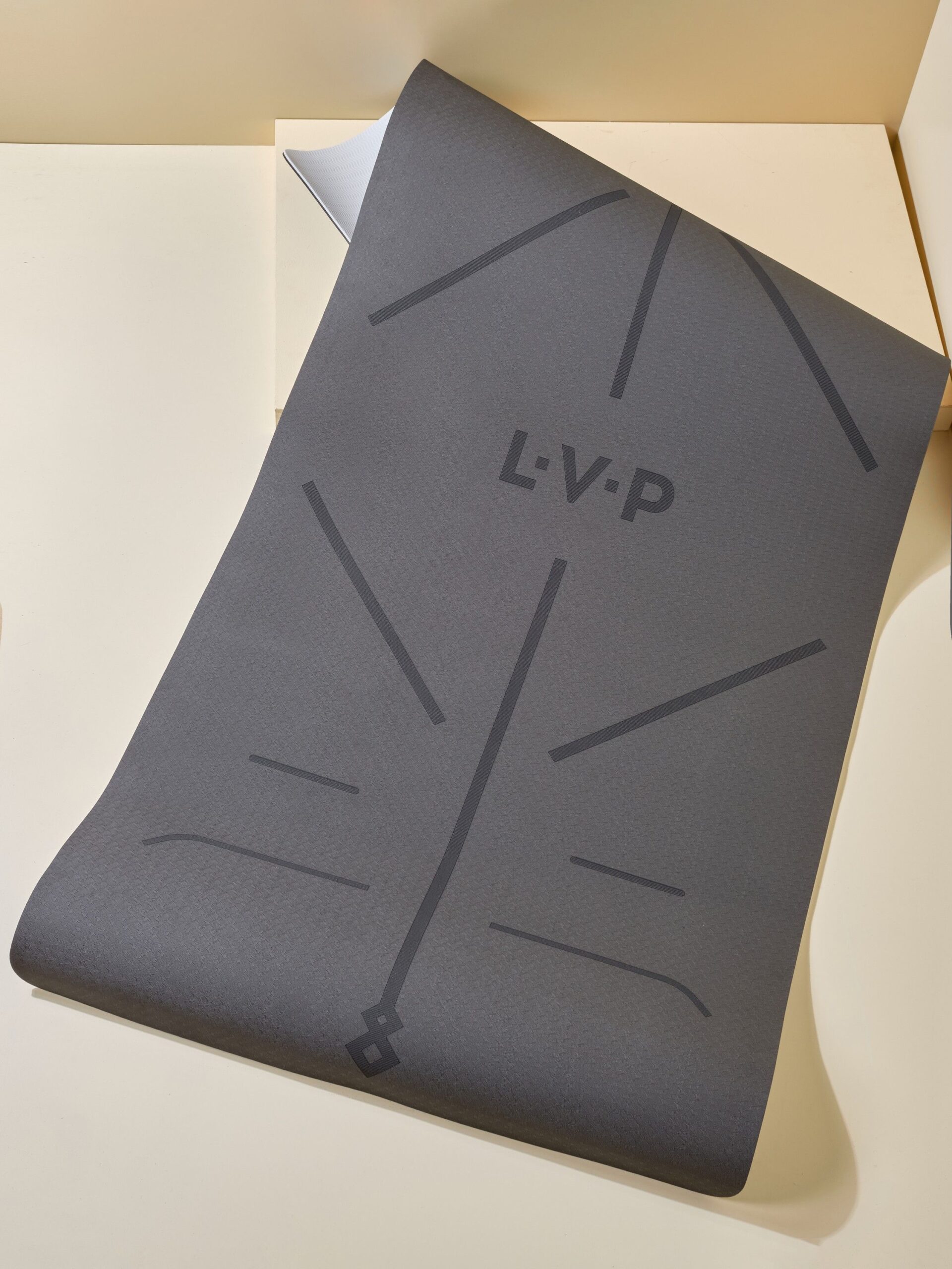 Коврик для йоги и фитнеса LVP, 183x80x0,6 см, двухслойный TPE с чехлом и ремнем, с разметкой, цвет: черный/серый