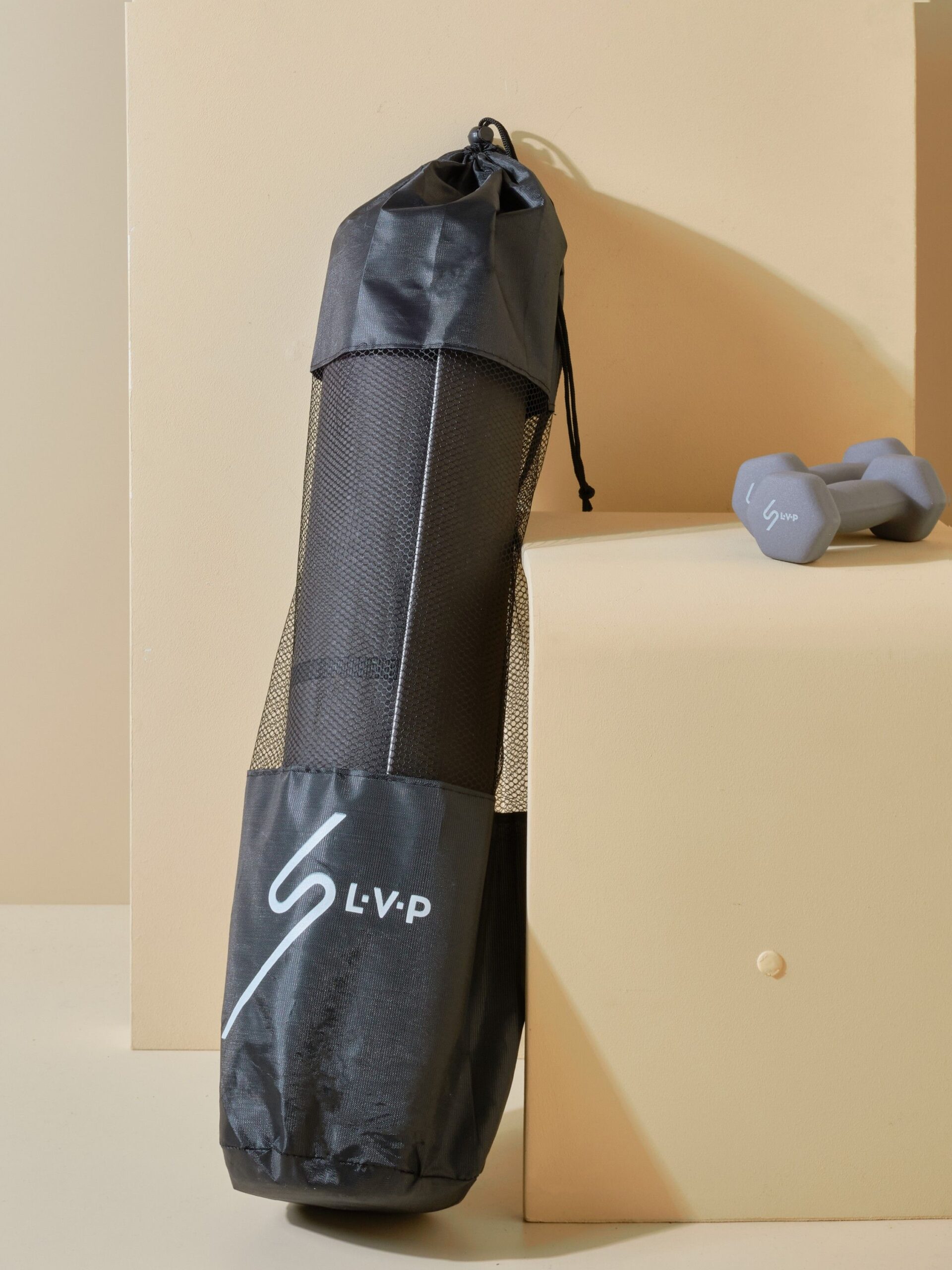 Коврик для йоги и фитнеса LVP, 183x61x0,6 см, двухслойный TPE с чехлом, с разметкой, цвет: черный/серый