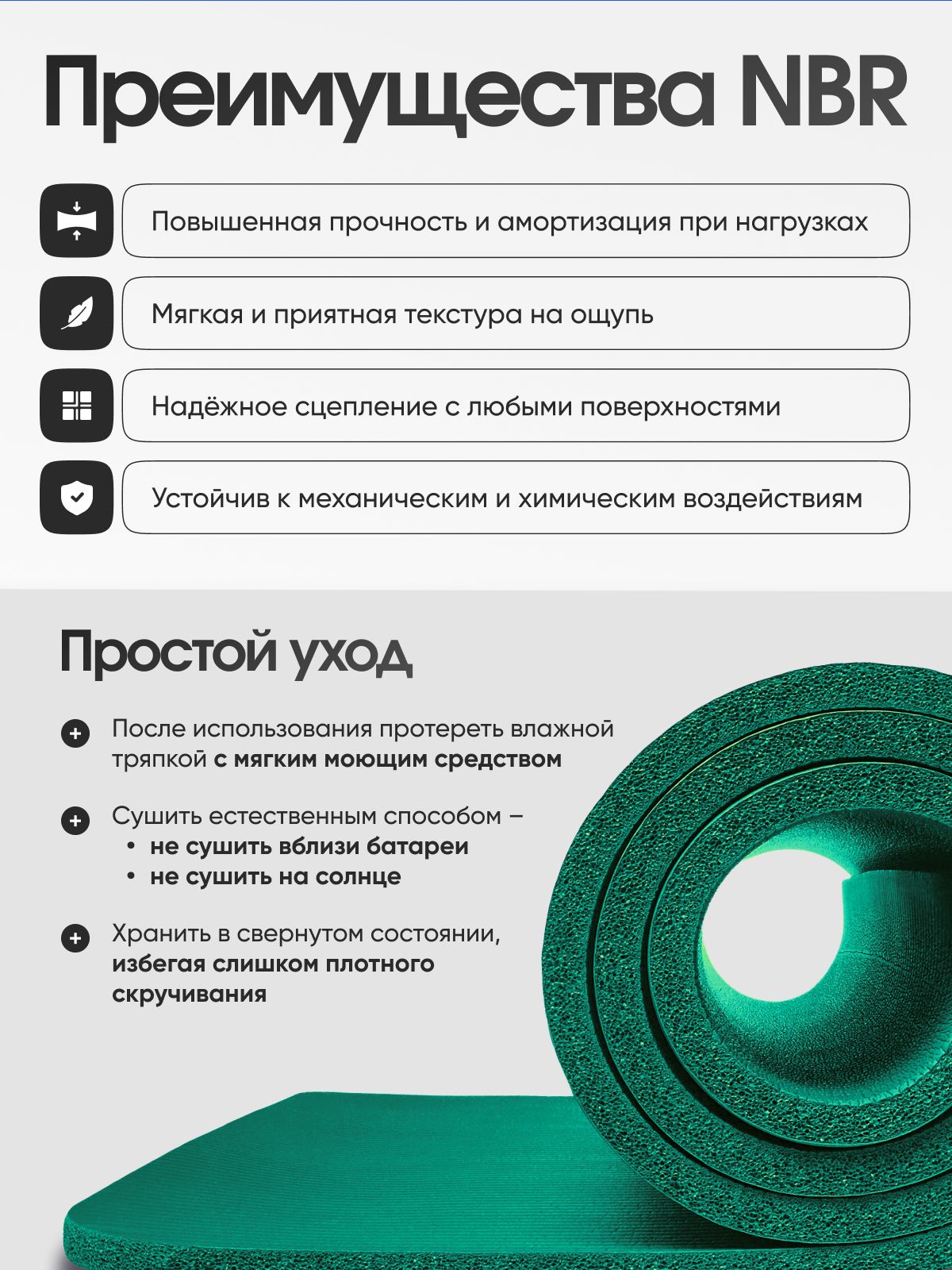 Коврик для йоги и фитнеса с чехлом 183x61x1,5 см, LVP, изумрудный